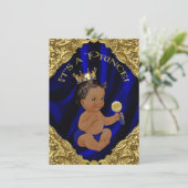 Blue Gold African American Prince Baby shower Kaart (Staand voorkant)