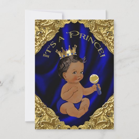 Blue Gold African American Prince Baby shower Kaart (Voorkant)