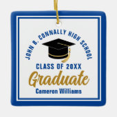 Blue Gold Afstuderen 2025 gepersonaliseerde kerst Keramisch Ornament (Voorkant)