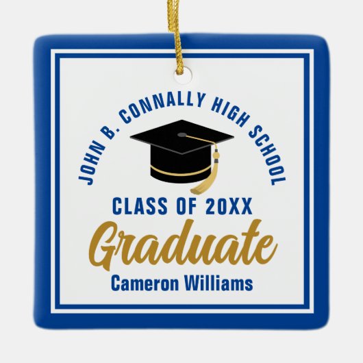 Blue Gold Afstuderen 2025 gepersonaliseerde kerst Keramisch Ornament (Voorkant)