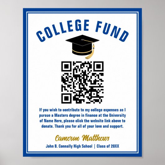 Blue Gold Afstuderen College Fund QR-code Poster (Voorkant)