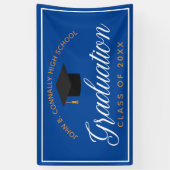 Blue Gold Afstuderen Custom High School Party Spandoek (Verticaal)