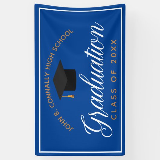 Blue Gold Afstuderen Custom High School Party Spandoek (Verticaal)