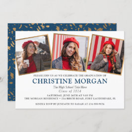 Blue Gold Afstuderen Foto Afstuderen aankondiging