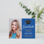 Blue Gold Afstuderen Foto Afstuderen aankondiging Briefkaart (Staand voorkant)