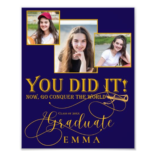 Blue Gold Afstuderen Multi Photo Keepsake Foto Afdruk (Voorkant)