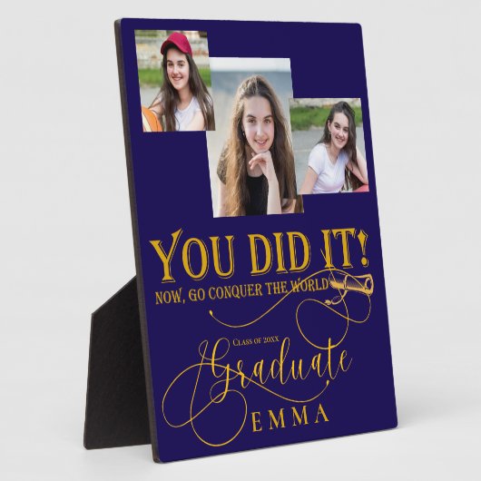 Blue Gold Afstuderen Multi Photo Keepsake Gift Fotoplaat (Zijkant)