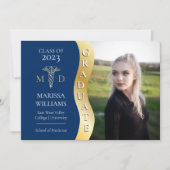 Blue Gold Afstuderen Wave Caduceus MD Medical Afst Aankondiging (Voorkant)