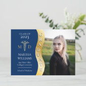 Blue Gold Afstuderen Wave Caduceus MD Medical Afst Aankondiging (Staand voorkant)