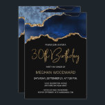 Blue Gold Agate 30th Birthday Party Invitation<br><div class="desc">Deze elegante 30e verjaardagsuitnodiging is voorzien van een waterverf afbeelding van een agate geode in tinten blauw met faux goudhoogtepunten. De woorden "30th Birthday" staan in faux goudglitter in decoratief modern handschrift. Pas het met de naam van de eer in gouden gekleurde teksten en de details in wit aan. Aan...</div>