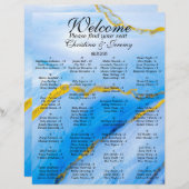 Blue Gold Agate A-Z Wedding Reception Seat Chart (Voorkant / Achterkant)