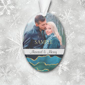 Blue Gold Agate Abstract gehuwd en vrolijk kerstfe Ornament