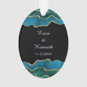 Blue Gold Agate Abstract gehuwd en vrolijk kerstfe Ornament (achterkant)