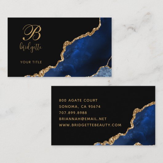 Blue Gold Agate Geode Chic Visitekaartje (Voorkant / Achterkant)
