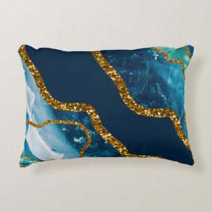 Blue & Gold Agate Geode Glitter Accent Kussen