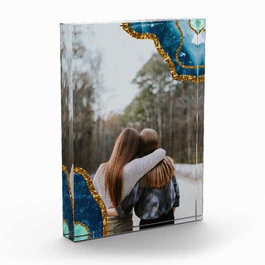 Blue Gold Agate Geode Glitter BFF Family Friends Fotoblokken (Links)