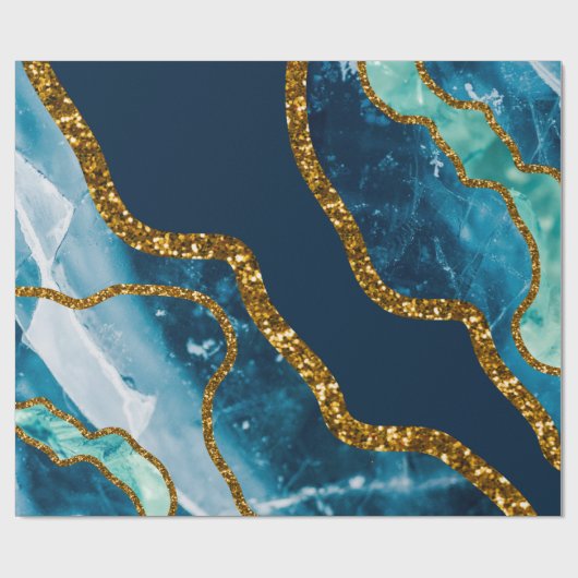 Blue & Gold Agate Geode Glitter Cadeaupapier (Vlak)