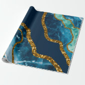 Blue & Gold Agate Geode Glitter Cadeaupapier (Uitgerold)