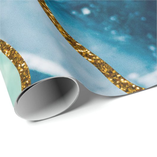 Blue & Gold Agate Geode Glitter Cadeaupapier (Rol Hoek)