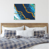 Blue & Gold Agate Geode Glitter Canvas Afdruk (Insitu (Slaapkamer))