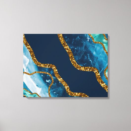 Blue & Gold Agate Geode Glitter Canvas Afdruk (Voorkant)