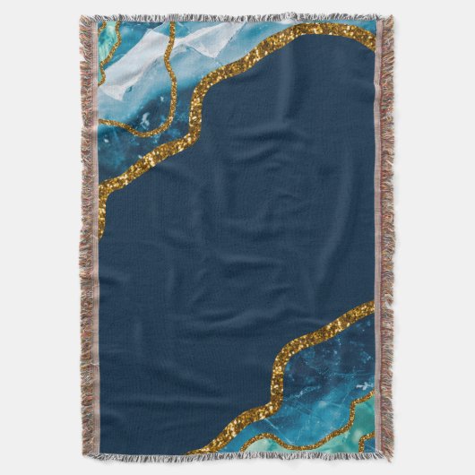 Blue & Gold Agate Geode Glitter Deken (Voorkant Verticaal)