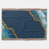 Blue & Gold Agate Geode Glitter Deken (Voorkant)