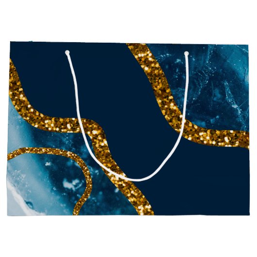 Blue & Gold Agate Geode Glitter Groot Cadeauzakje (Achterkant)