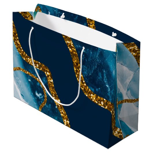 Blue & Gold Agate Geode Glitter Groot Cadeauzakje (Achterkant Gekanteld)