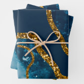 Blue & Gold Agate Geode Glitter Inpakpapier Vel (In situ)