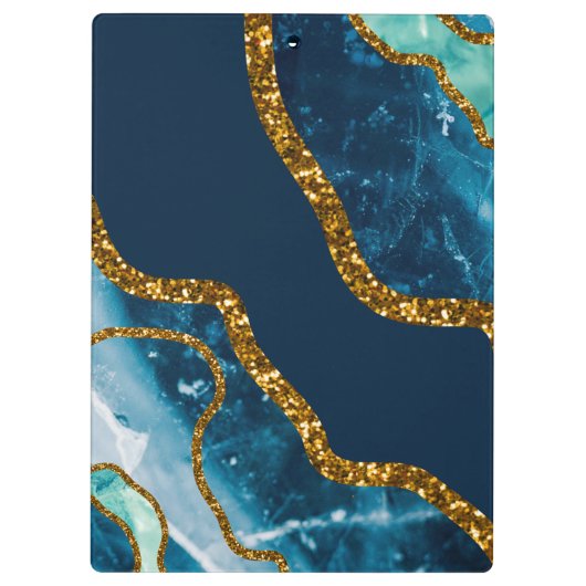 Blue & Gold Agate Geode Glitter Klembord (Achterkant)