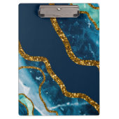 Blue & Gold Agate Geode Glitter Klembord (Voorkant)