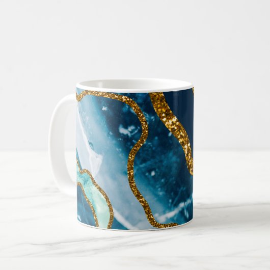 Blue & Gold Agate Geode Glitter Koffiemok (Voorkant links)
