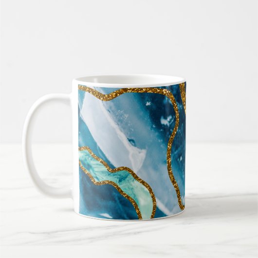 Blue & Gold Agate Geode Glitter Koffiemok (Links)