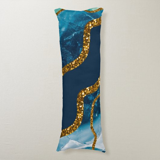 Blue & Gold Agate Geode Glitter Lichaamskussen (Voorkant Verticaal)