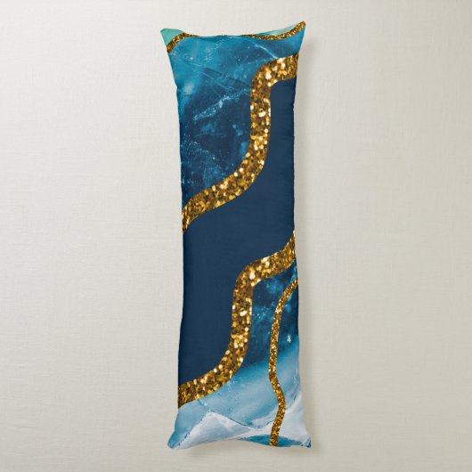 Blue & Gold Agate Geode Glitter Lichaamskussen (Achterkant (Verticaal))