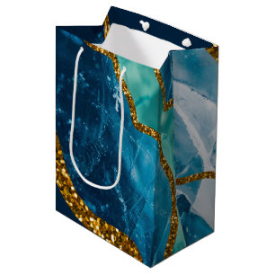 Blue & Gold Agate Geode Glitter Medium Cadeauzakje