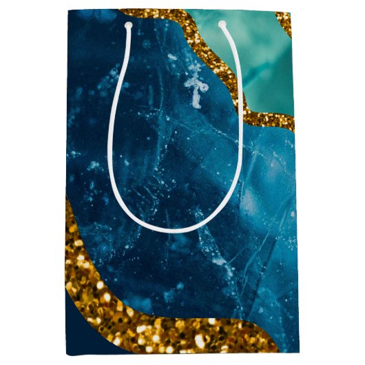 Blue & Gold Agate Geode Glitter Medium Cadeauzakje (Voorkant)