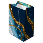 Blue & Gold Agate Geode Glitter Medium Cadeauzakje (Achterkant Gekanteld)