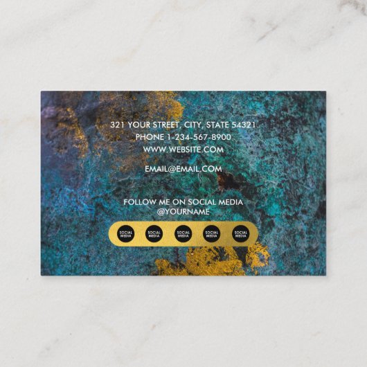 Blue & Gold Agate Geode Glitter Monogram Marble Visitekaartje (Achterkant)