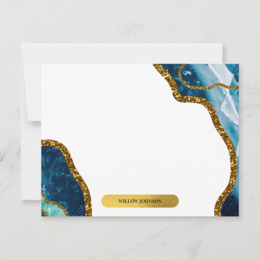 Blue & Gold Agate Geode Glitter Monogram Note Kaar Notitiekaartje (Voorkant)