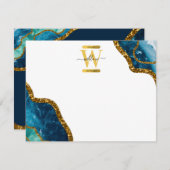 Blue & Gold Agate Geode Glitter Monogram Note Kaar Notitiekaartje (Voorkant / Achterkant)