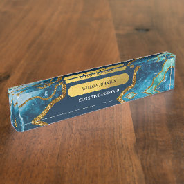 Blue & Gold Agate Geode Glitter Naambordje