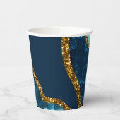 Blue & Gold Agate Geode Glitter Papieren Bekers (Links)