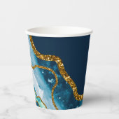 Blue & Gold Agate Geode Glitter Papieren Bekers (Voorkant)