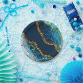 Blue & Gold Agate Geode Glitter Papieren Bordje (Feest)
