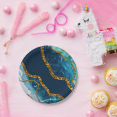 Blue & Gold Agate Geode Glitter Papieren Bordje (Feest)