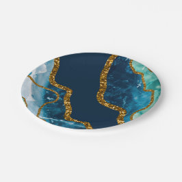 Blue & Gold Agate Geode Glitter Papieren Bordje