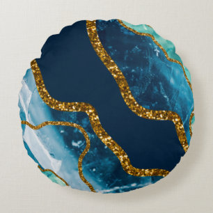 Blue & Gold Agate Geode Glitter Rond Kussen