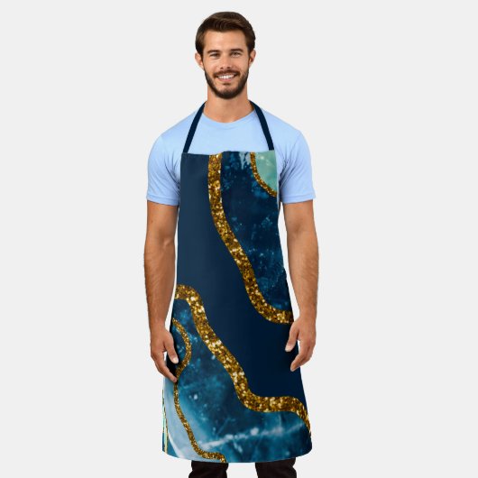 Blue & Gold Agate Geode Glitter Schort (Gedragen)